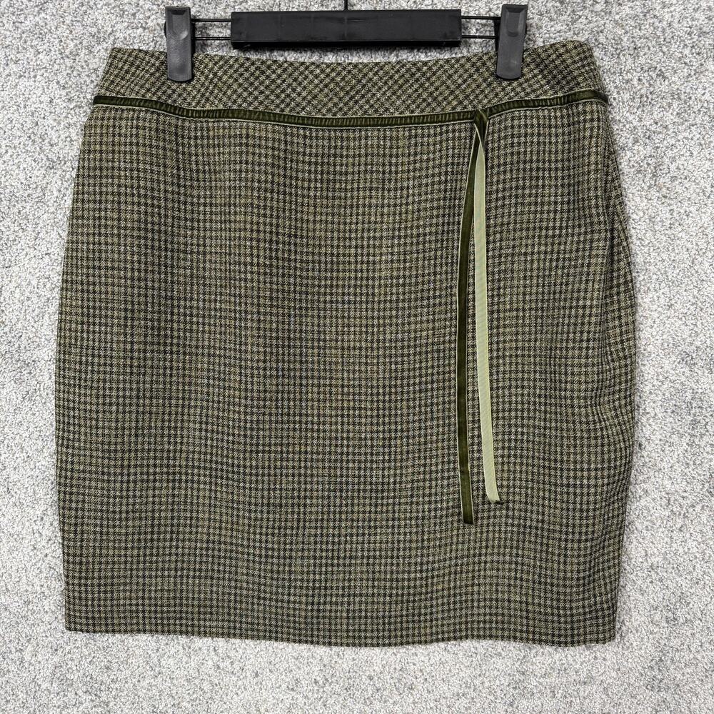 B Moss Skirt 12 Green Lined Preppy Dark Academia Office Workwear Tweed Classic